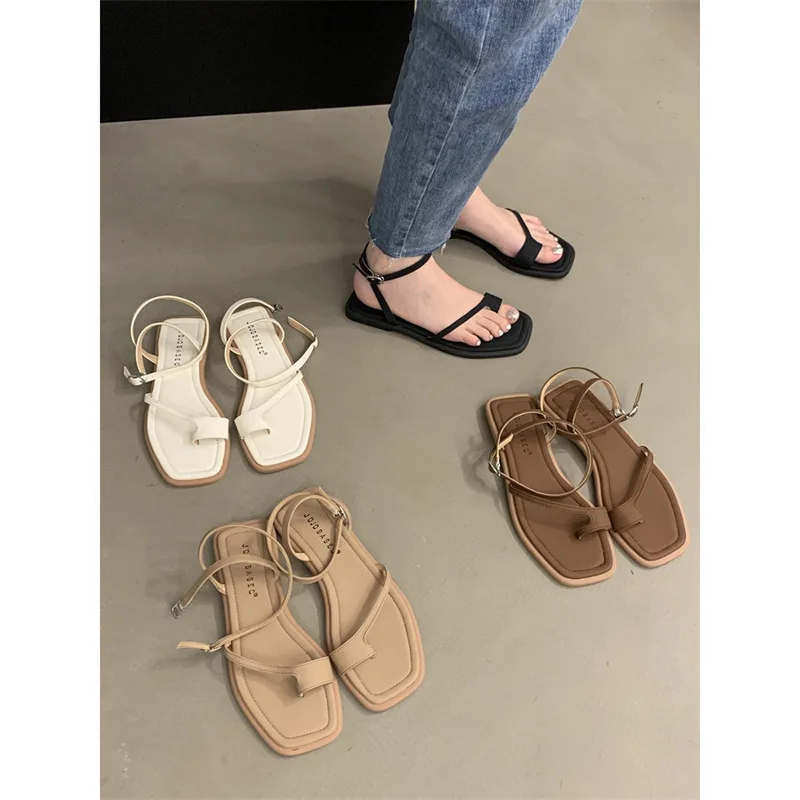 

2023 Summer New Brand Women Sandals Fashion Clip Toe Ankle Strap Flats Shoes Ladies Casual Outdoor Dress Sandalias Mujeps