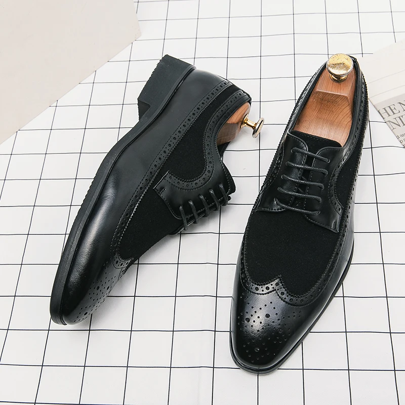 

Pointed Toe Footwear Business Formal Casual Dress Shoes Gentleman Retro Office Derby Shoes Brock Carving Leather Shoe Men Shoe