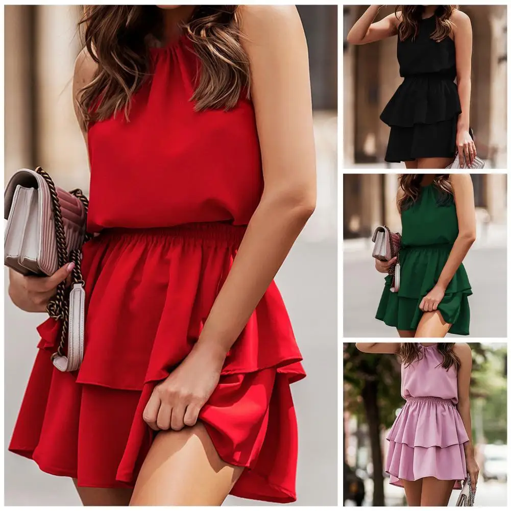 Women Dress Loose Hem Summer Dress Ruffle Double-layer Trendy Backless Summer Dress
Women Dress Loose Hem Summer Dress Ruffle Double-layer Trendy Backless Summer Dress
