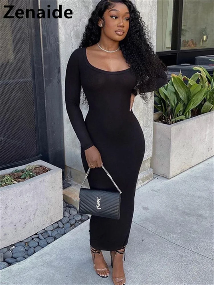 Zenaide Long Sleeve Black Bodycon Dress Maxi U Collar Autumn Soild Basic Sexy Long Dresses Party Club Outfits Women 2022 
Zenaide Long Sleeve Black Bodycon Dress Maxi U Collar Autumn Soild Basic Sexy Long Dresses Party Club Outfits Women 2022