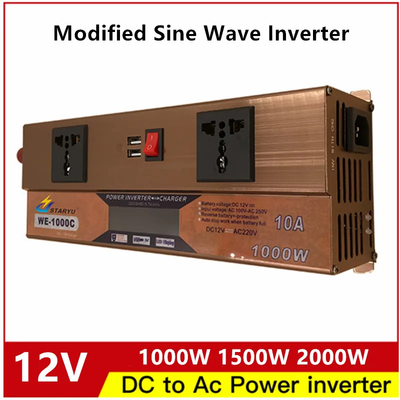 Modified Sine Wave Inverter Car Battery Charger 1000W 1500W 2000W Power DC 12V to AC 220V Voltage Converter 10A Battery Charger
Modified Sine Wave Inverter Car Battery Charger 1000W 1500W 2000W Power DC 12V to AC 220V Voltage Converter 10A Battery Charger