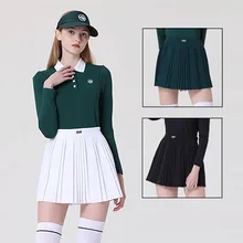 Azureway Female Elastic Golf Skirt Women Slim A-line Pleated Golf Skorts High Waist Training Culottes with Small Bag XS-XXL