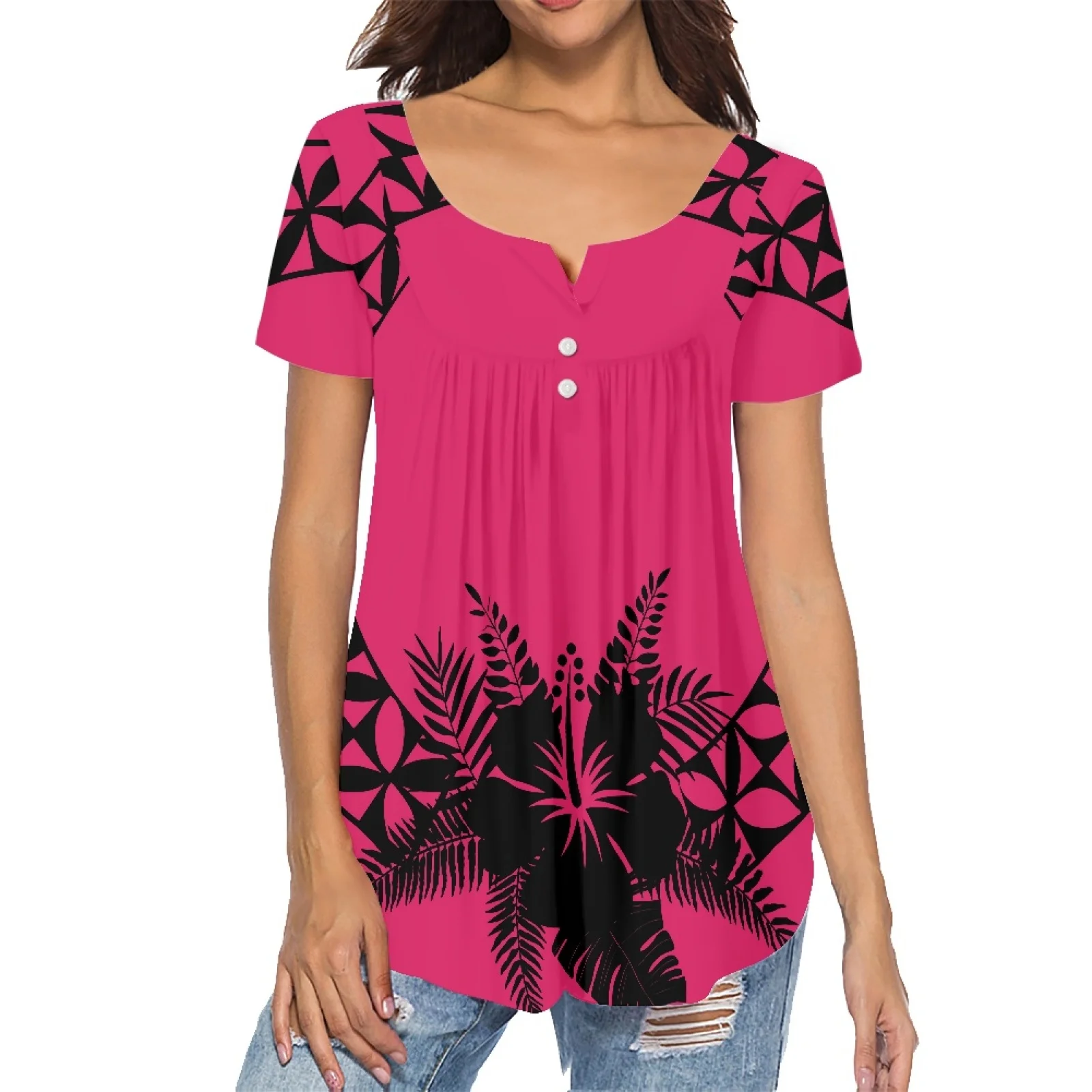 Summer Girl Trendy Casual Pleated Buckle Shirt Island Wear Polynesian Tribal Tattoo Printing Sexy And Low-cut Ladies V-neck Top
Summer Girl Trendy Casual Pleated Buckle Shirt Island Wear Polynesian Tribal Tattoo Printing Sexy And Low-cut Ladies V-neck Top