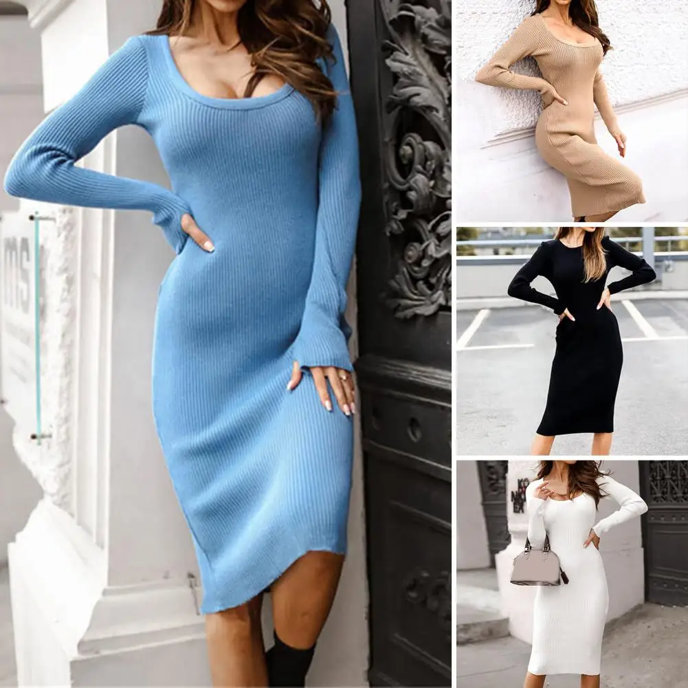 New in Women Sweater Dress Elastic Round Neck Solid Color Long Sleeves Bodycon Warm Slim Fit Elegant Casual Winter Dress 
New in Women Sweater Dress Elastic Round Neck Solid Color Long Sleeves Bodycon Warm Slim Fit Elegant Casual Winter Dress