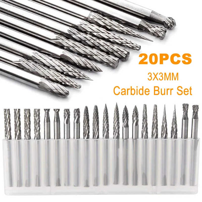 20pcs Solid Carbide Burr Set 3mm Shank Tungsten Carbide Rotary Files Burrs Sets 3mm Cutting Head Diameter Dremel Accessories
20pcs Solid Carbide Burr Set 3mm Shank Tungsten Carbide Rotary Files Burrs Sets 3mm Cutting Head Diameter Dremel Accessories