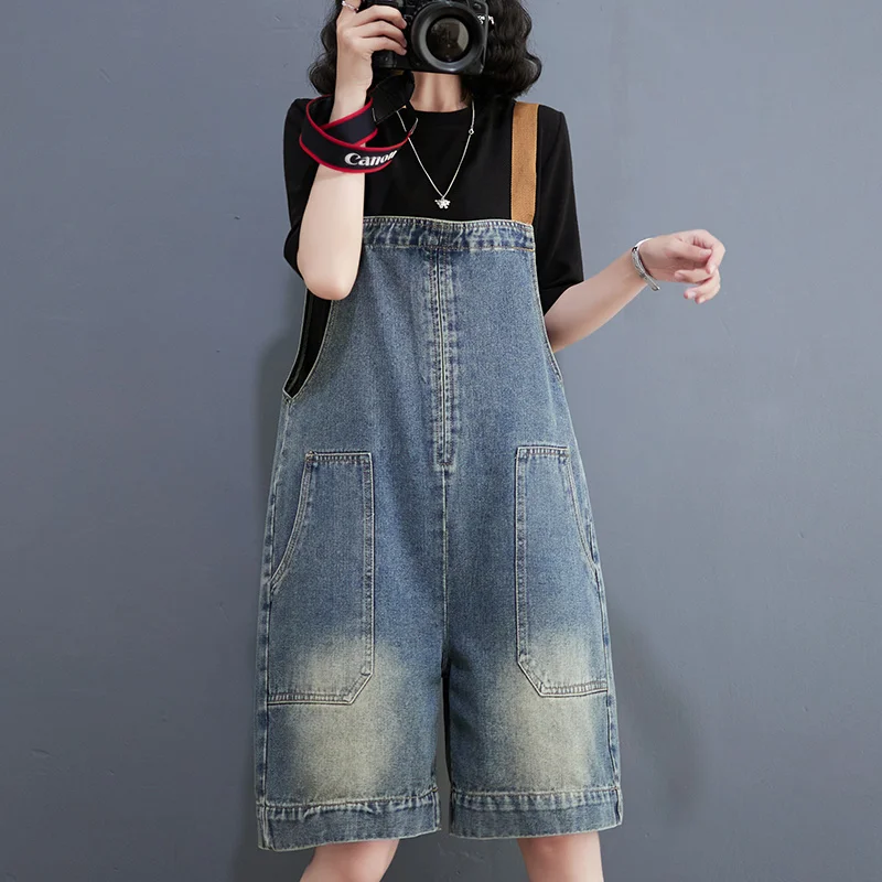 #2433 Blue Denim Short Jumpsuits Women Loose Wide Leg Playsuits Female Side Pockets Vintage Streetwear Overalls Femme Summer2023 
#2433 Blue Denim Short Jumpsuits Women Loose Wide Leg Playsuits Female Side Pockets Vintage Streetwear Overalls Femme Summer2023
