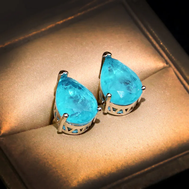 

Классические серьги-гвоздики из серебра 925 пробы, инкрустированные капельками из парыбы, драгоценные камни, роскошные геометрические синие серьги для женщин, драгоценности