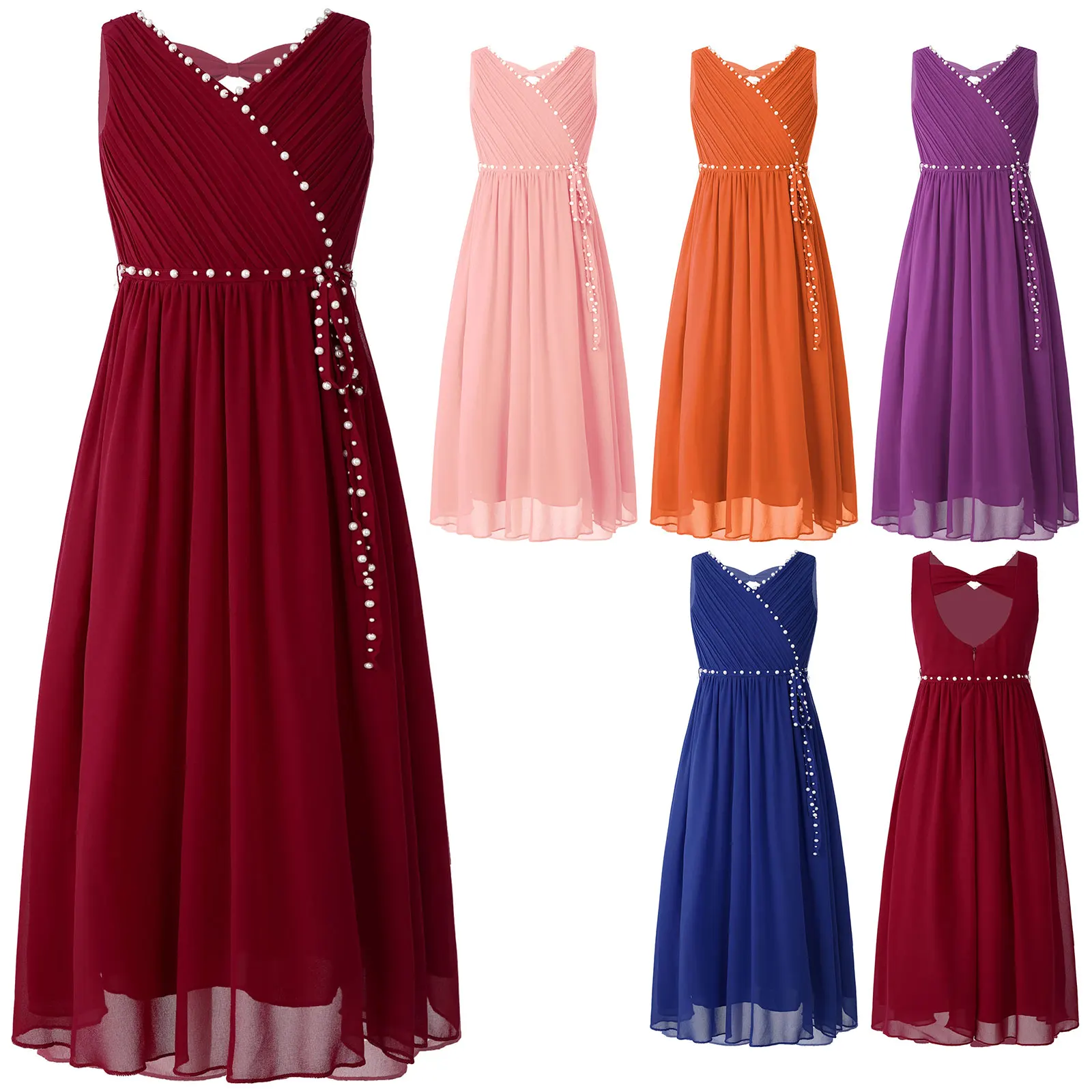 Платье детское Шифоновое без рукавов, с V-образным вырезом и вырезом 
Платье детское Шифоновое без рукавов, с V-образным вырезом и вырезом