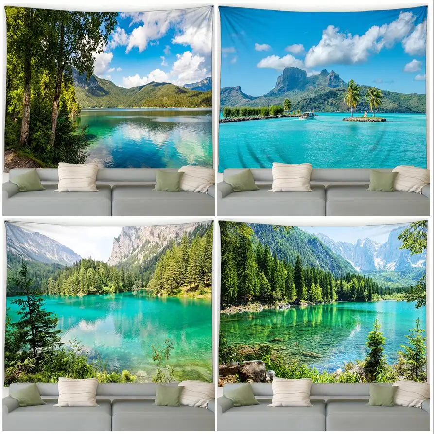 

Spring Nature Landscape Tapestry Mountain Forest Trees Plant Lake Scenery Modern Garden Wall Hanging Home Living Room Dorm Decor