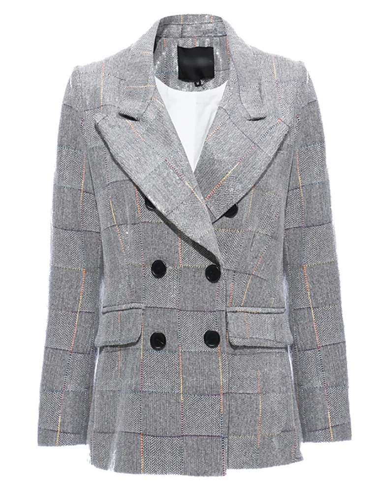 Women Gray Double Breasted Plaid Blazer New Lapel Long Sleeve Loose Fit Jacket Fashion Tide Spring Autumn 2022 M163
Women Gray Double Breasted Plaid Blazer New Lapel Long Sleeve Loose Fit Jacket Fashion Tide Spring Autumn 2022 M163