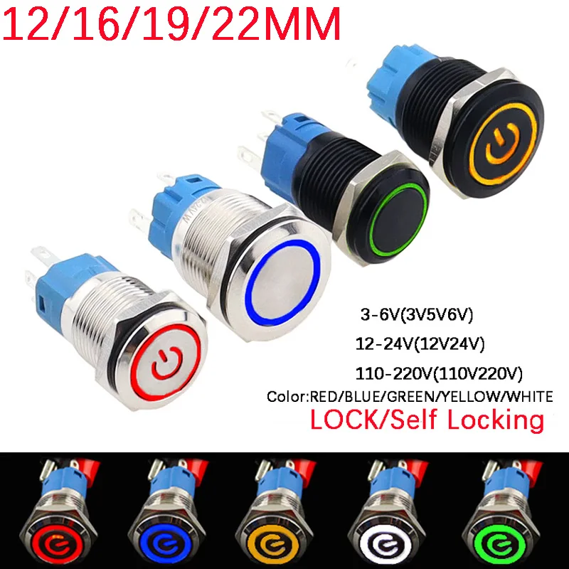 12/16/19/22mm Waterproof Metal Push Button Switch LED Light Latching/Self lock Car Engine Power Switch 5V 12V 24V 220V Red Blue
12/16/19/22mm Waterproof Metal Push Button Switch LED Light Latching/Self lock Car Engine Power Switch 5V 12V 24V 220V Red Blue