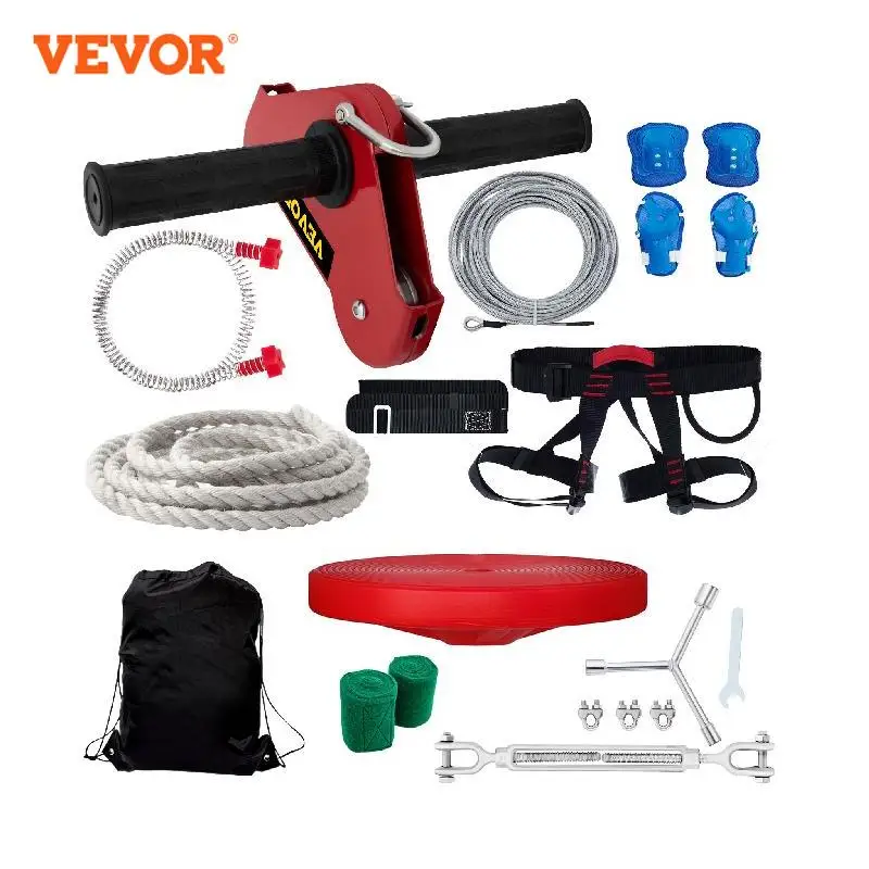 

VEVOR 90/100/110/120/150/160FT Zip line Kits for Backyard Zip Lines for Kid and Adult Included Swing Seat Brake and Trolley