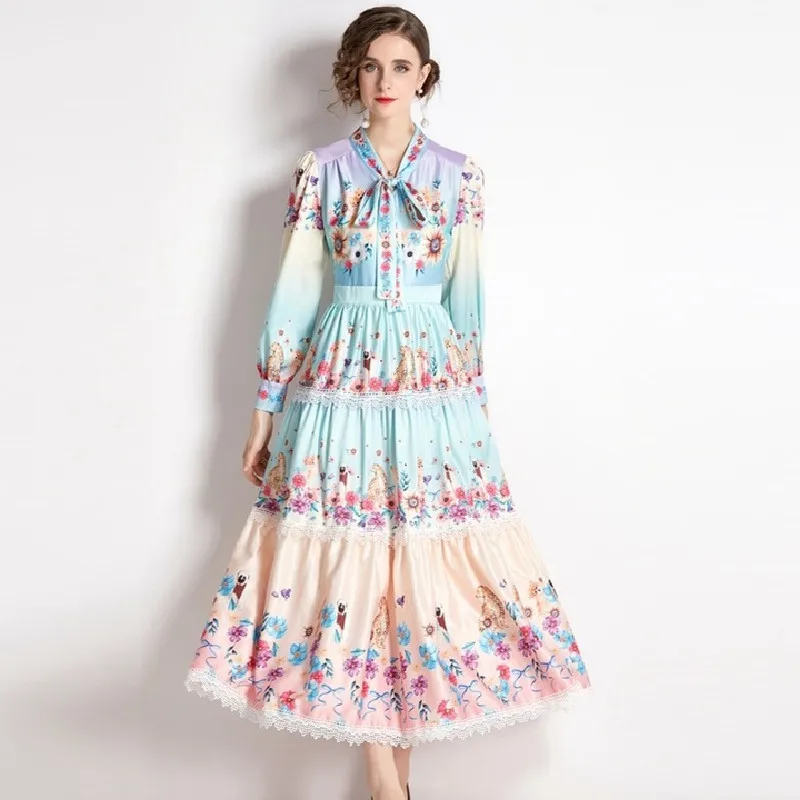 2022 Autumn Long Dress Women New Retro Elegant Print Bohemia Large Dwing Lace Stitching Fashion Runway Cake Party Prom Dresses
2022 Autumn Long Dress Women New Retro Elegant Print Bohemia Large Dwing Lace Stitching Fashion Runway Cake Party Prom Dresses
