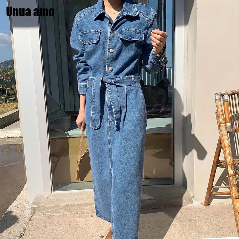 Unua amo Fashion Lapel Women Denim Dress Vintage Washed Blue Long Sleeve Single Breasted Belted Split Shirt Jeans Dress
Unua amo Fashion Lapel Women Denim Dress Vintage Washed Blue Long Sleeve Single Breasted Belted Split Shirt Jeans Dress