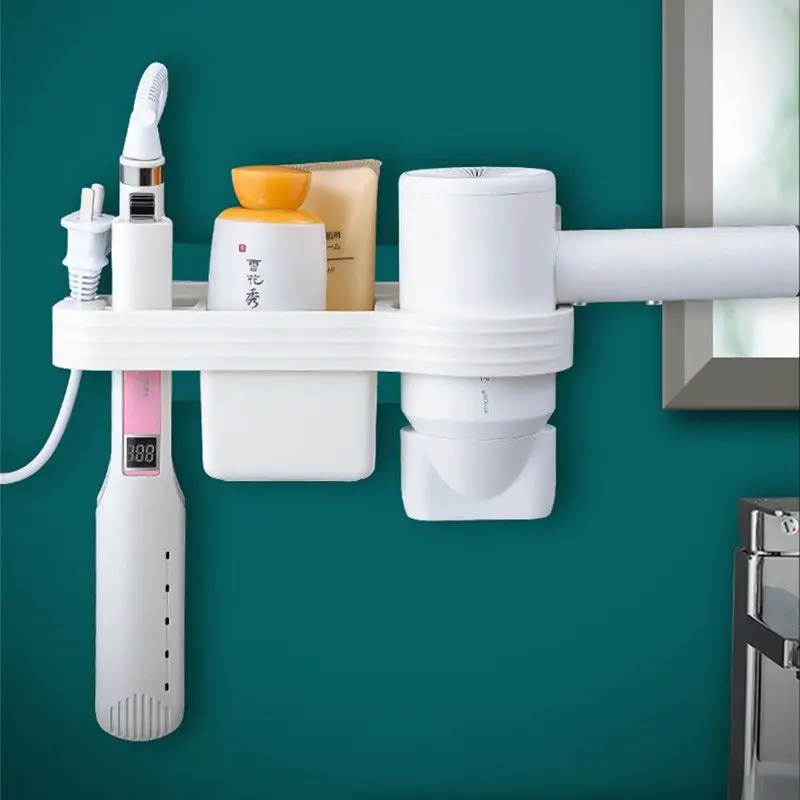 

2 Styles Toilet Hair Dryer Rack Set Creative Punch-free Storage Rack Home Multifunctional Wall-mounted Air Duct Organizers Shelf