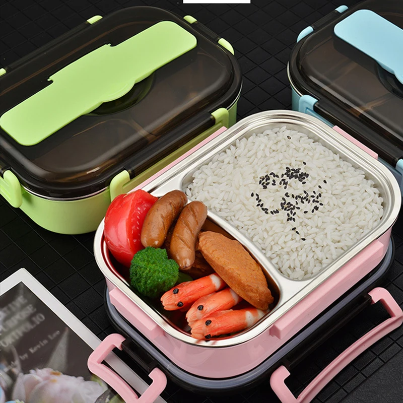 

1pc 1000ML Stainless Steel Lunch Box With Tableware,2 Grids Portable Multifunction Hermetic Bento Box For Children Adults
