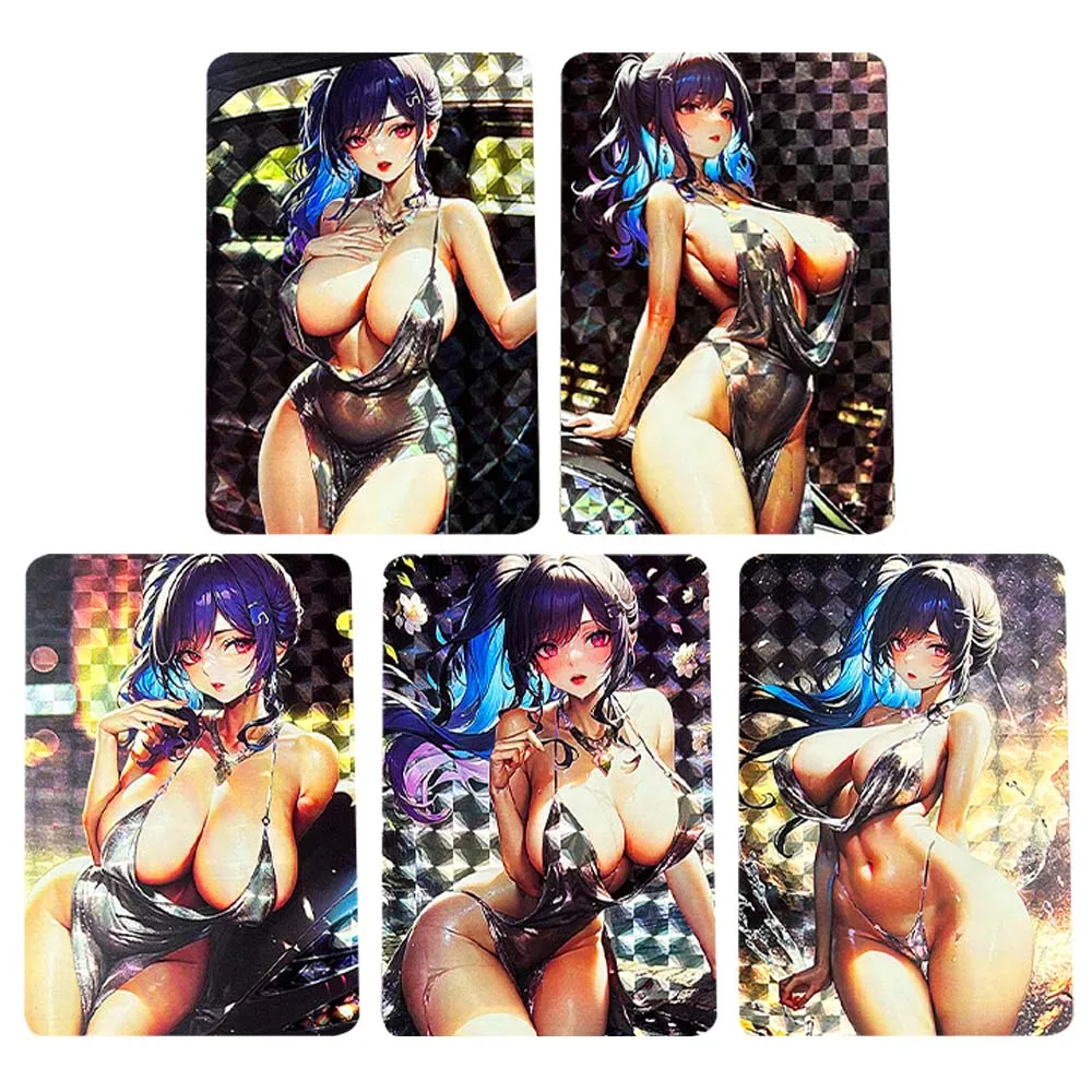 

5Pcs/set Azur Lane Sexy Beautiful Girl Uniform Diy Refraction Craft Flash Card Acg Kawaii Anime Role Collection Cards Game Toys