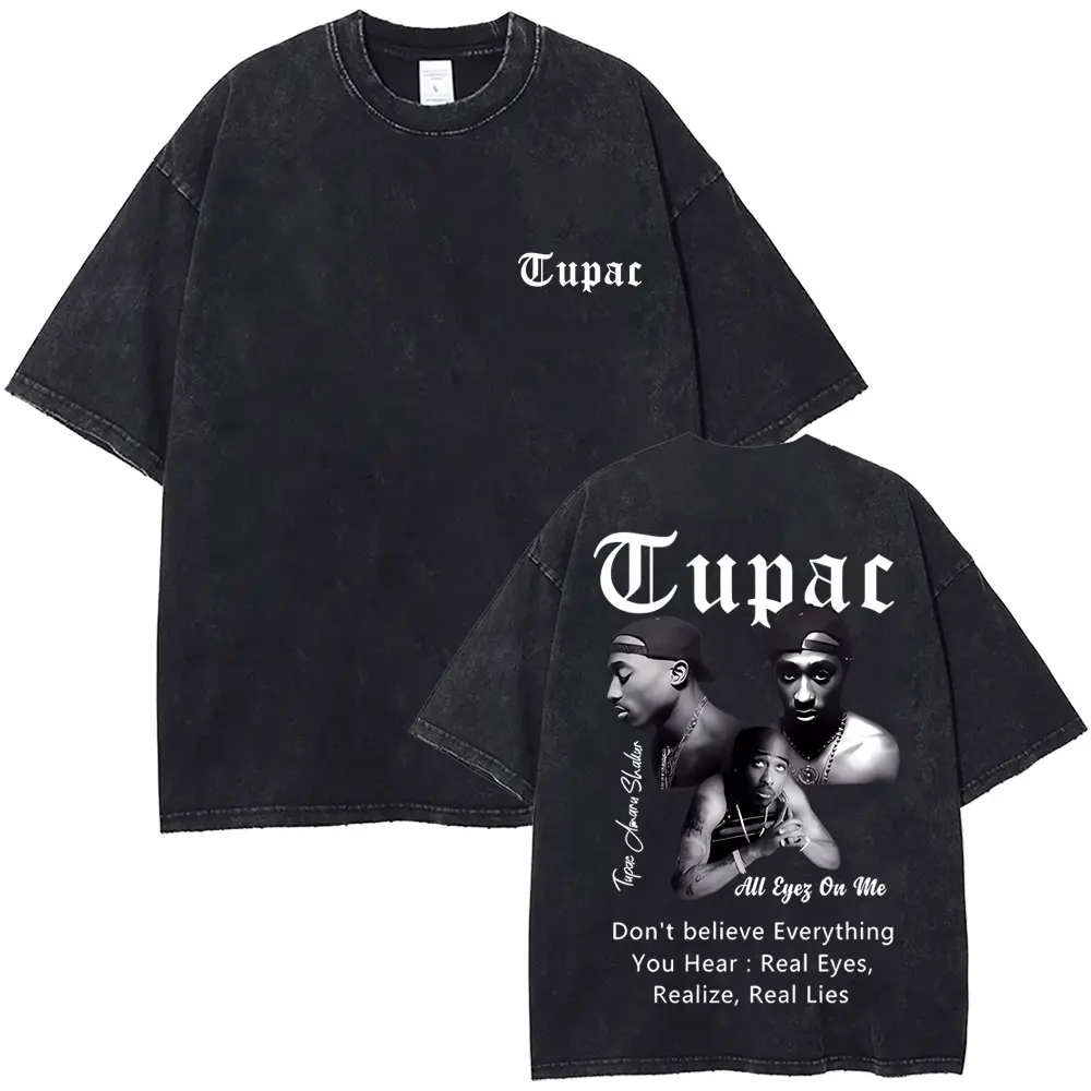 Випраный винтажный рэпер Тупак 2pac Shakur All Eyez on Me Футболка Мужчины Женщины Хип-хоп