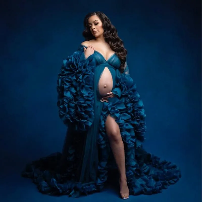 

Синие пышные халаты для фотосъемки беременных женщин фатиновые халаты с оборками для беременных женщин платье для будущей мамы на заказ
