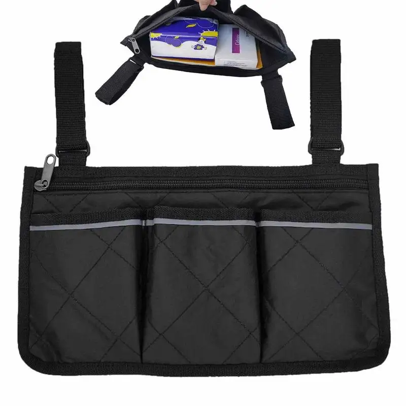 

Wheelchair Side Bag Armrest Portable Multipocket Storage Pouch Waterproof Travel Bag Large Capacity Storage Bag