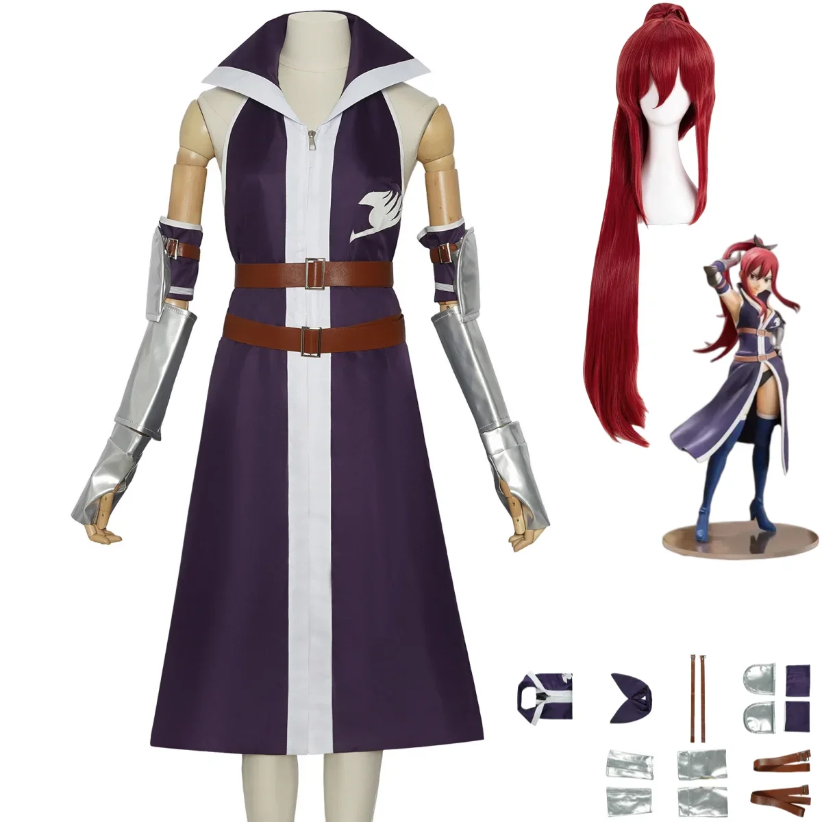Аниме FAIRY TAIL Erza·Scarlet Косплей Костюм Парик Фиолетовое Платье Боевая Униформа