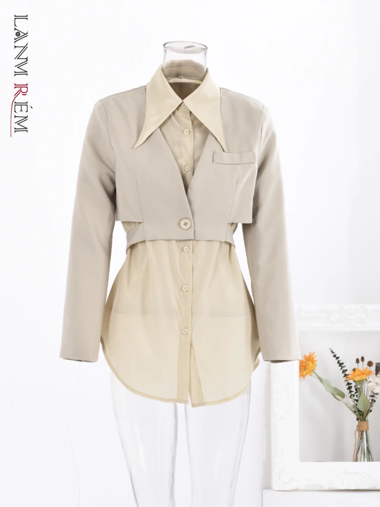 LANMREM модная Лоскутная дизайнерская рубашка для женщин с лацканами с длинными рукавами однобортные тонкие Топы уличная одежда осень 2023 Новинка CP1145 
LANMREM модная Лоскутная дизайнерская рубашка для женщин с лацканами с длинными рукавами однобортные тонкие Топы уличная одежда осень 2023 Новинка CP1145