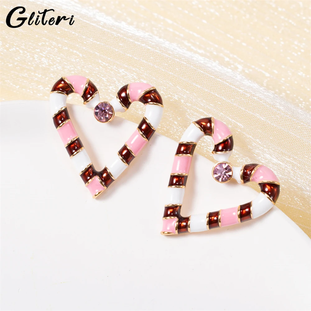 

GEITERI INS Style Pink Heart Stud Earrings For Women Girls Crystal Oil Drops Love Bow Earring Trendy Jewelry Christmas Gift 2023