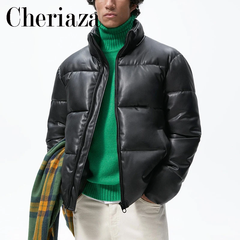 Cheriaza Winter Men Casual Faux Leather Cotton Jacket Black Stand-up Collar With Long Sleeves Warm Jackets Male Bread Clothes
Cheriaza Winter Men Casual Faux Leather Cotton Jacket Black Stand-up Collar With Long Sleeves Warm Jackets Male Bread Clothes