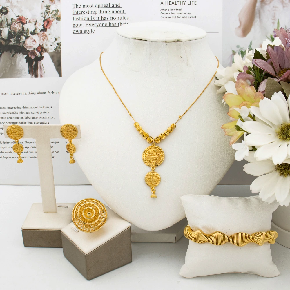 Golden Color Necklace For Women Jewelry Set Fashion Dubai Earrings Bridal Bracelet Gold Plated Set Wedding For Lady Accessories
Golden Color Necklace For Women Jewelry Set Fashion Dubai Earrings Bridal Bracelet Gold Plated Set Wedding For Lady Accessories
