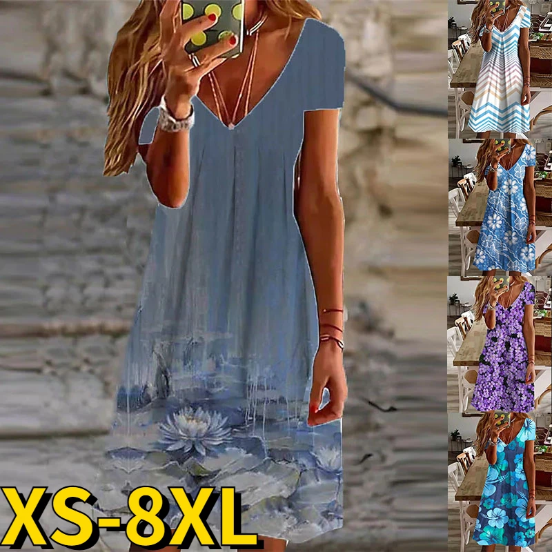 2022 New Ladies Everyday Street Comfortable V-neck Short Sleeve Dress Summer Women Fashion Midi Skirt Female New Printing Dress
2022 New Ladies Everyday Street Comfortable V-neck Short Sleeve Dress Summer Women Fashion Midi Skirt Female New Printing Dress