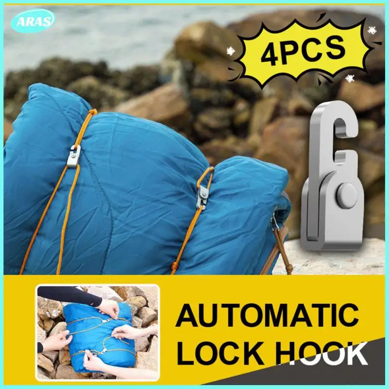 

4Pcs/set Automatic Lock Hook Self-locking Free Knot Easy Tighten Rope Kit For Camping Tent Accessories With Hooks And 6m Rope