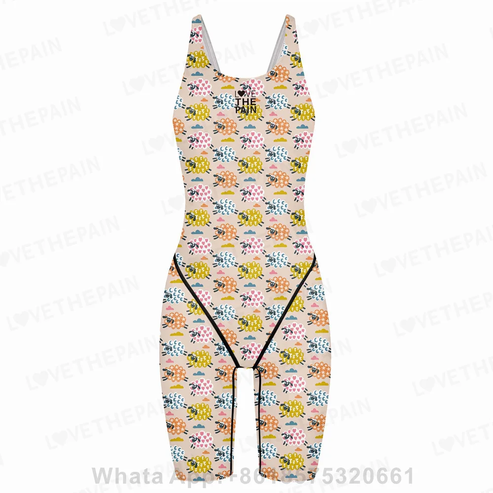 

Girl Training Racing Swimwear Girl One Piece Competitive Swimsuits Summer Pool Professional Competition Knee Length Bodysuits