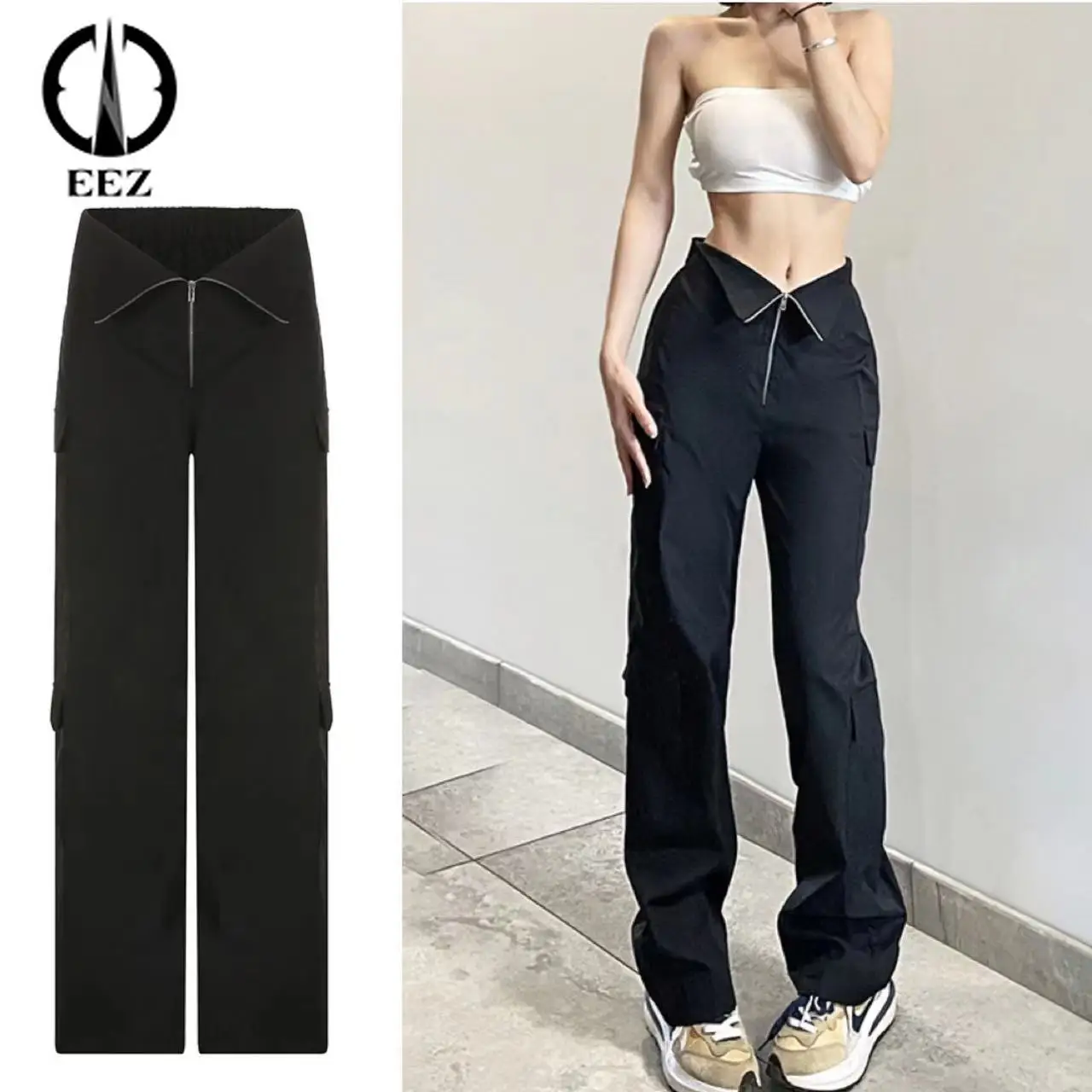 【Flanged V-shaped Zipper】 Black High Waist Gray Pants for Women Slim Overalls Summer Wide Leg Baggy Vintage Streetwear Trouser
【Flanged V-shaped Zipper】 Black High Waist Gray Pants for Women Slim Overalls Summer Wide Leg Baggy Vintage Streetwear Trouser