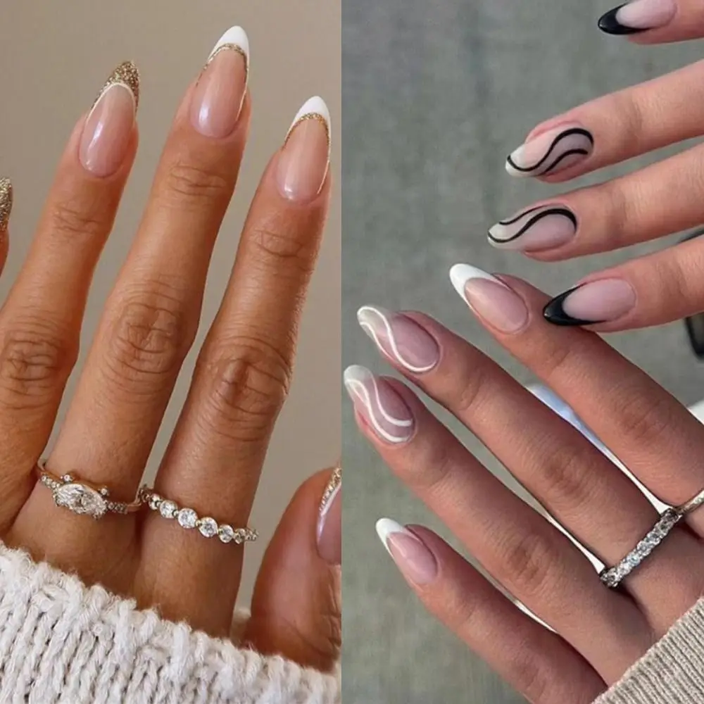24pcs Manicure Fake Nials Press on Nails Simple Wavy French False Nails Glitter White Edge Long Almond
24pcs Manicure Fake Nials Press on Nails Simple Wavy French False Nails Glitter White Edge Long Almond