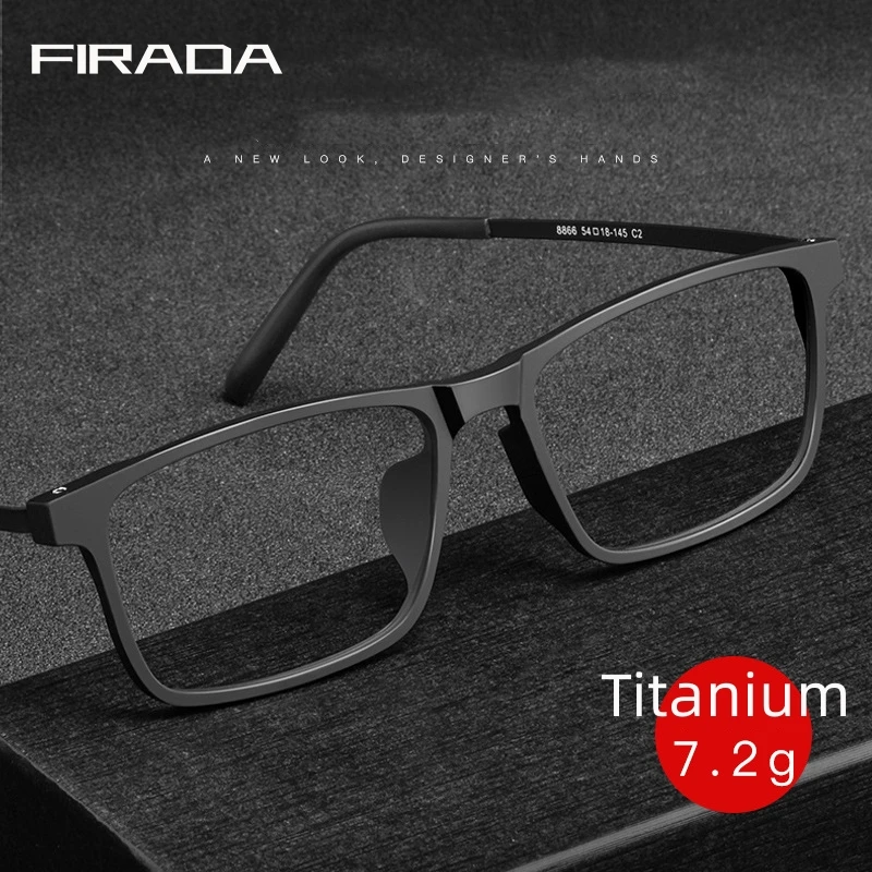 

FIRADA Luxury Fashion Eyewear Women's Vintage Square Titanium Eyeglasses Myopia Optical Prescription Glasses Frame For Men 8866