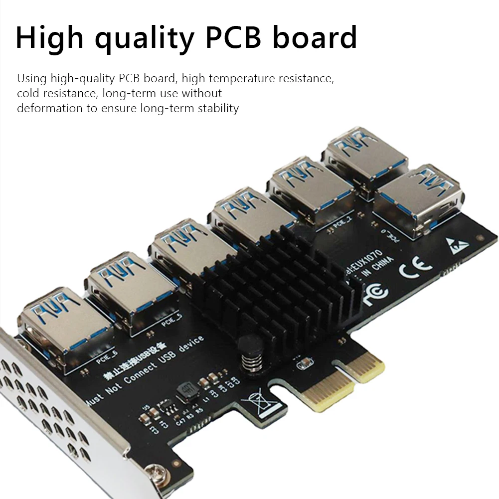 Горячая продажа EUX1070 PCI-E 1x1 до 7 Riser для BTC Mining PCI Express USB3.0 мультипликатор Расширительная карта со встроенным теплоотводом
Горячая продажа EUX1070 PCI-E 1x1 до 7 Riser для BTC Mining PCI Express USB3.0 мультипликатор Расширительная карта со встроенным теплоотводом