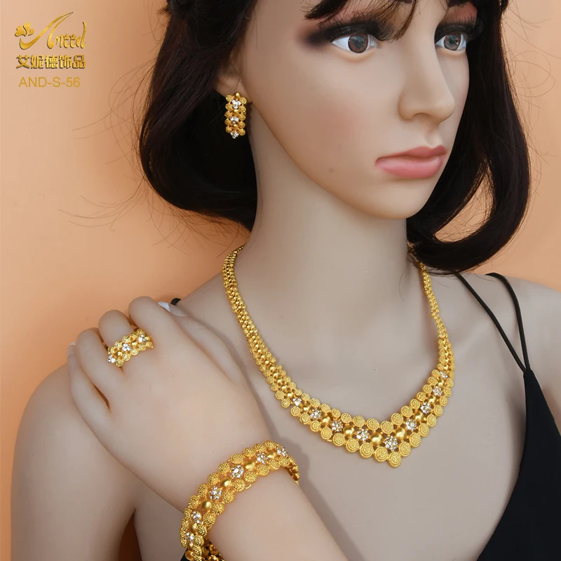 African Jewelry Sets 24K Dubai Gold Color Necklace Earrings Bracelet Ring Set Nigeria Luxury Party Gift Wedding Female Jewellery
African Jewelry Sets 24K Dubai Gold Color Necklace Earrings Bracelet Ring Set Nigeria Luxury Party Gift Wedding Female Jewellery
