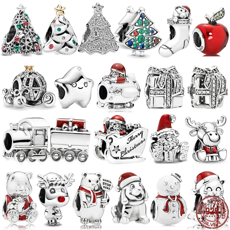 

New Year Gift 925 Sterling Silver Christmas Series Christmas Tree Snowman Elk Beads fit Original Pandora Bracelet DIY Jewelry