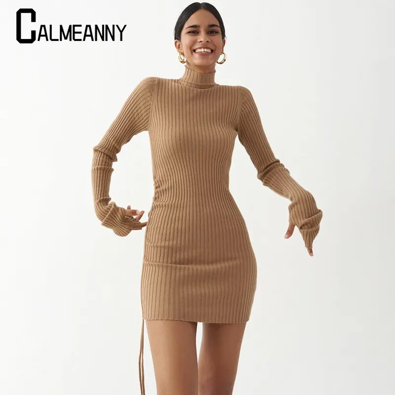 Autumn Winter Korean Fashion Women High Neck Knitted Pure Party Elegant Slim Long Sleeve Ribbed Ruched Bandage Sexy Mini Dress
Autumn Winter Korean Fashion Women High Neck Knitted Pure Party Elegant Slim Long Sleeve Ribbed Ruched Bandage Sexy Mini Dress