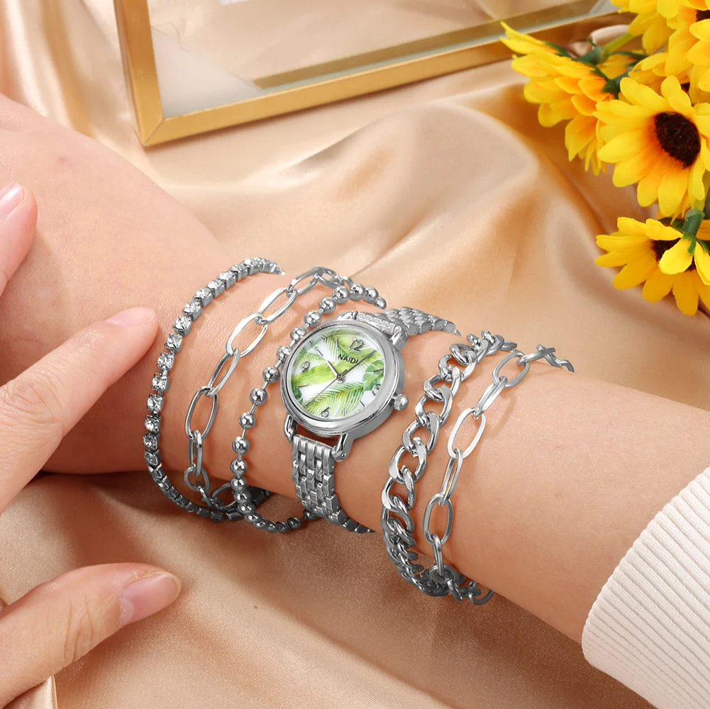 Casual Women Wristwatch Ladies Green Leaf Watch with Bracelet Sets Fashion Luxury Quartz Clock Birthday Gifts with Box for Girl
Casual Women Wristwatch Ladies Green Leaf Watch with Bracelet Sets Fashion Luxury Quartz Clock Birthday Gifts with Box for Girl
