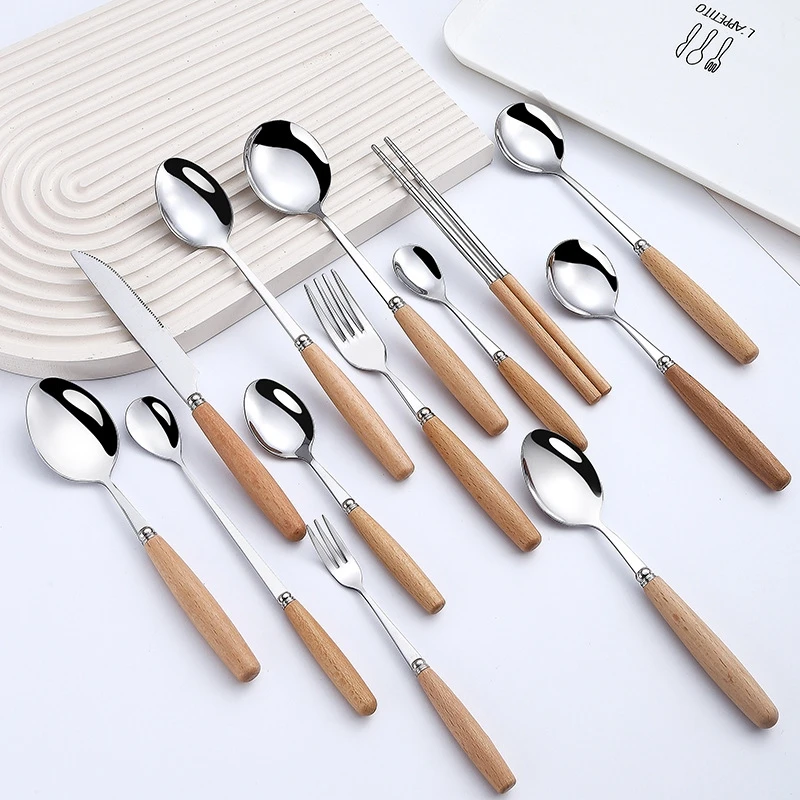 304 Stainless Steel Dinnerware Glossy Silver Wooden Tableware Western Food Knife Fork Teaspoon Cutlery Kitchen Accessories
304 Stainless Steel Dinnerware Glossy Silver Wooden Tableware Western Food Knife Fork Teaspoon Cutlery Kitchen Accessories
