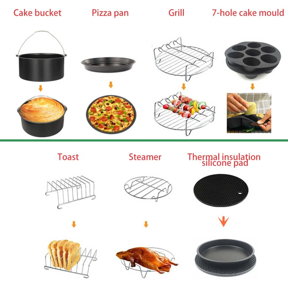 10pcs Cooking Air Fryer Accessories Home Baking Basket Kitchen Tool 6inch 7inch Pizza Plate Party Food Tong Grill Silicone Mat 
10pcs Cooking Air Fryer Accessories Home Baking Basket Kitchen Tool 6inch 7inch Pizza Plate Party Food Tong Grill Silicone Mat