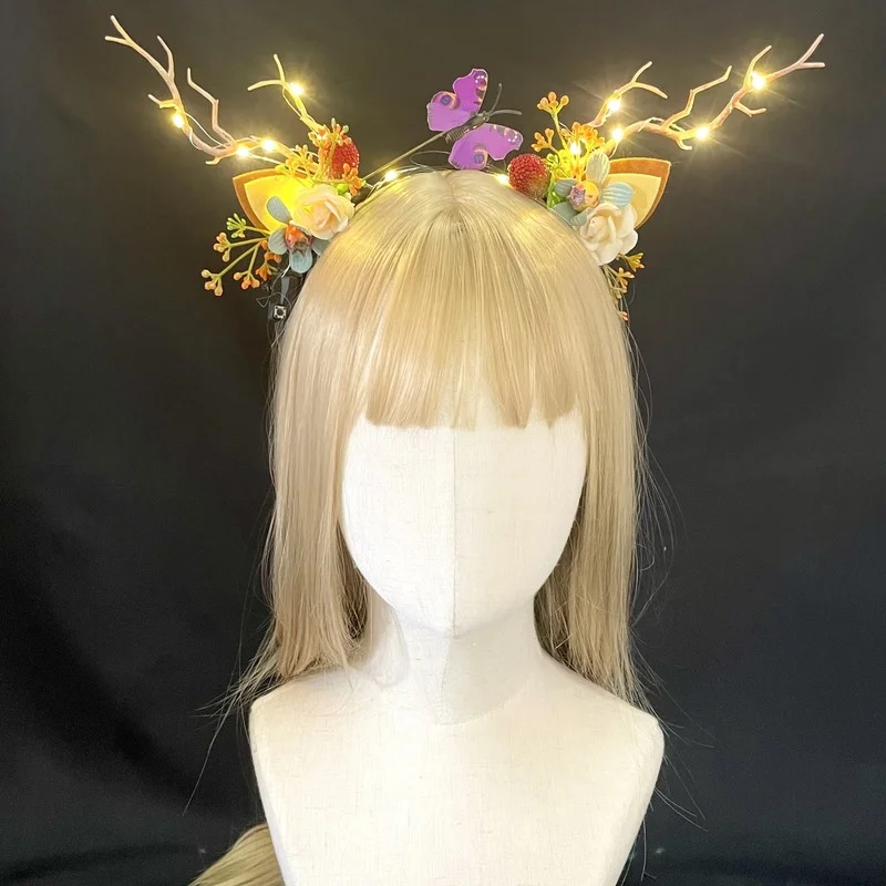 

LED Antler Headbands Party Decorations Light Up Reindeer Hairhoop Elf Ears Pine Cone Girls Hair Lights Christmas Easter Gifts