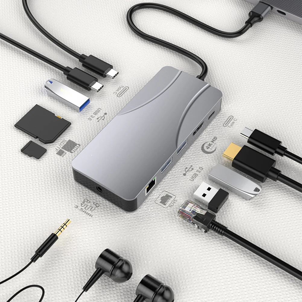 11 в 1 USB C адаптер концентратора 5 Гбит/с Тип C к HDMI-совместимый многофункциональный концентратор 100 Вт PD аксессуары для ноутбука MacBook Pro 
11 в 1 USB C адаптер концентратора 5 Гбит/с Тип C к HDMI-совместимый многофункциональный концентратор 100 Вт PD аксессуары для ноутбука MacBook Pro