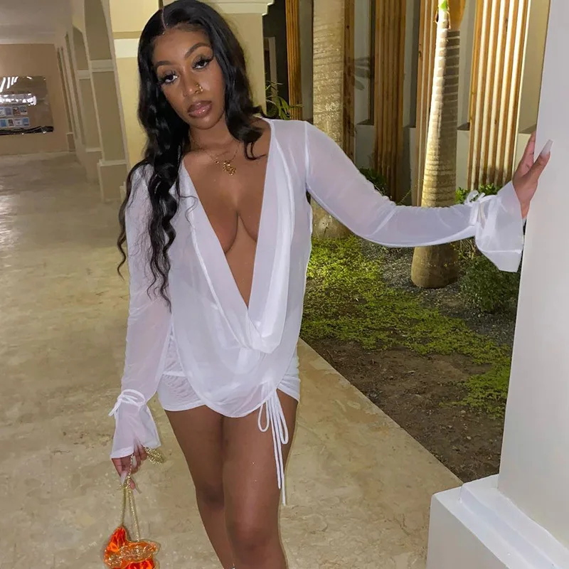 Women's 2022 Summer New Solid Color Deep V Pile Neck Mesh Perspective Pleated Two-piece Set
Women's 2022 Summer New Solid Color Deep V Pile Neck Mesh Perspective Pleated Two-piece Set