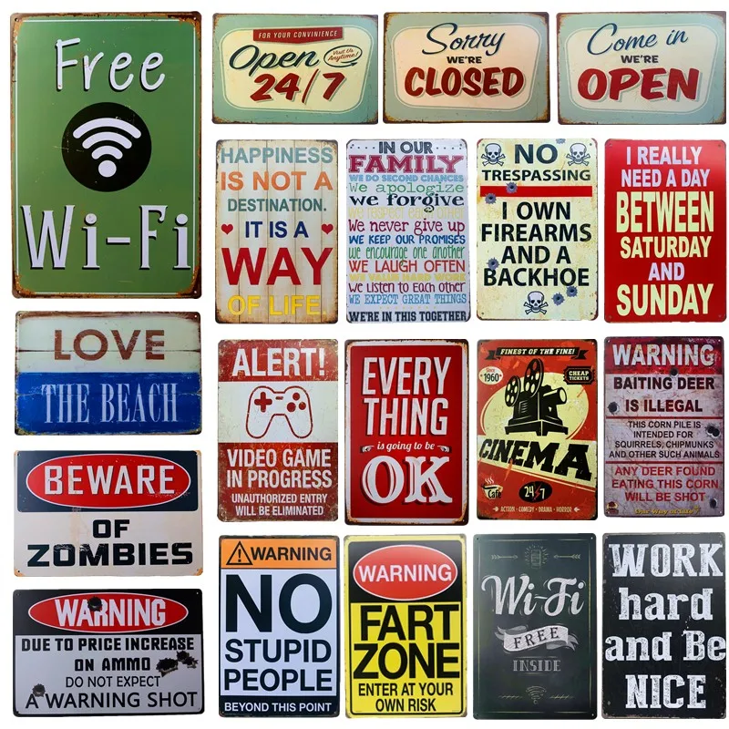 Vintage Metal Tin Signs Prompt Open Closed Decorative board Retro Warning Plaque Rustic Wall Plaque Garage Bar Home Wall Decor
Vintage Metal Tin Signs Prompt Open Closed Decorative board Retro Warning Plaque Rustic Wall Plaque Garage Bar Home Wall Decor
