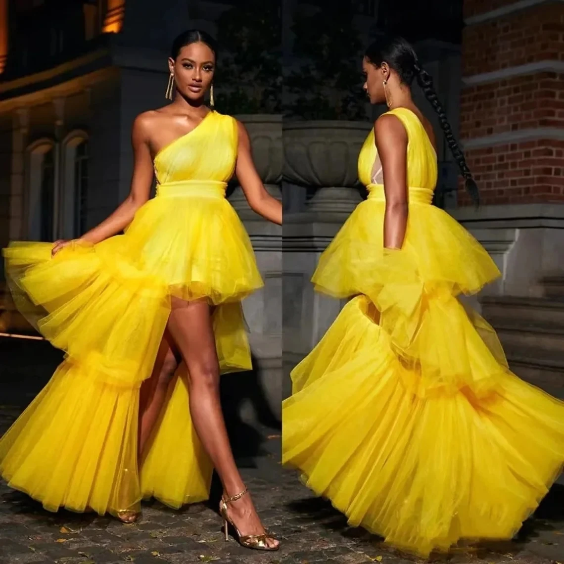 Yellow Tulle One Shoulder Prom Dresses Tiered Special Occasion Fashion Party Gowns Sexy High Low Formal Evening Dress Vestidos
Yellow Tulle One Shoulder Prom Dresses Tiered Special Occasion Fashion Party Gowns Sexy High Low Formal Evening Dress Vestidos