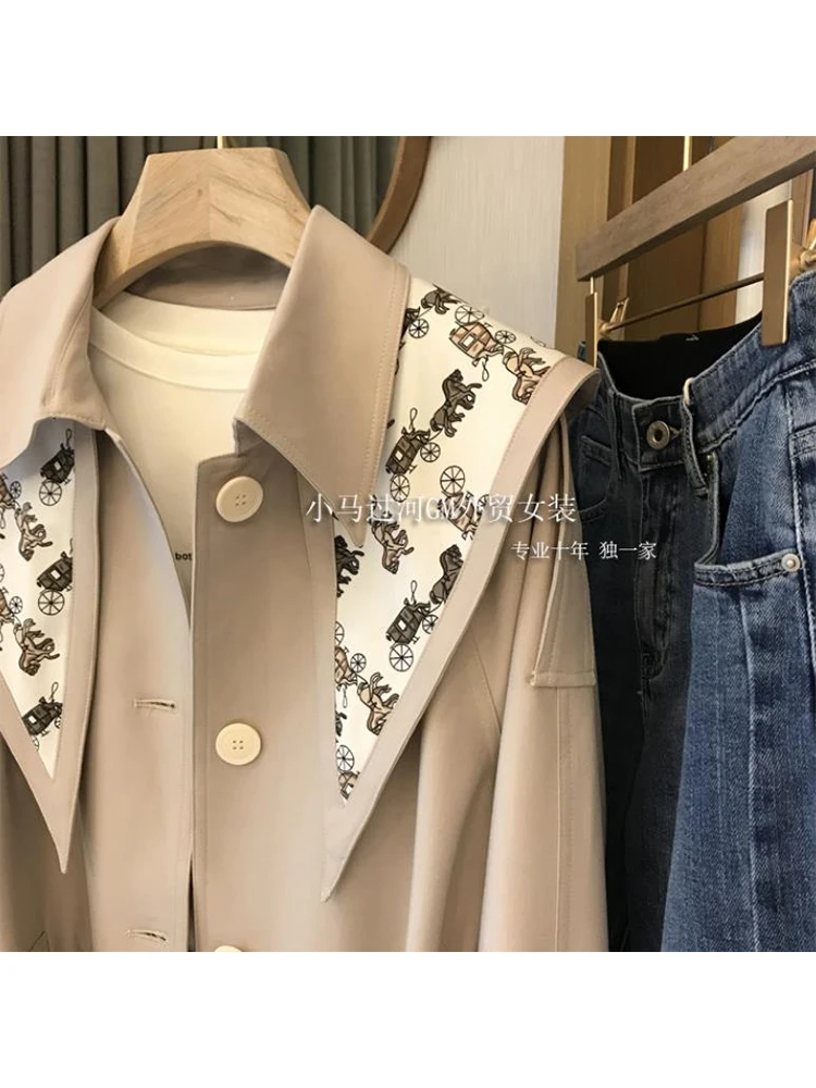 Vintage Print Decoration Women Sailor Collar Simple Basic Windbreaker Baggy Long Sleeve Tie Up Tunic Trench Coat Office Lady
Vintage Print Decoration Women Sailor Collar Simple Basic Windbreaker Baggy Long Sleeve Tie Up Tunic Trench Coat Office Lady