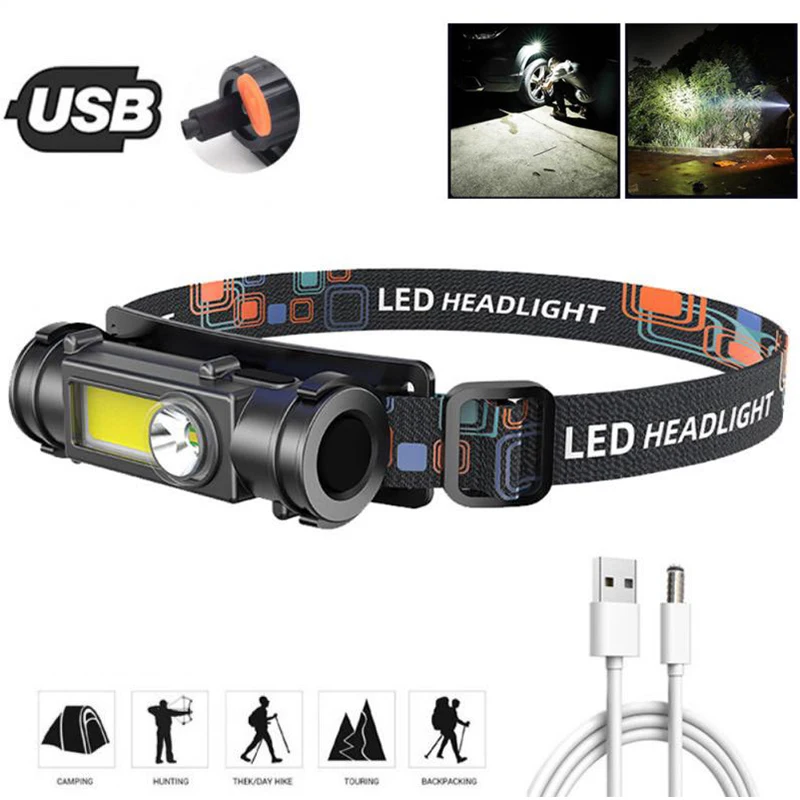 

Head-Mounted Flashlight Strong Light LED Headlamp Camping Lamp USB Rechargeable Outdoor Waterproof Torch Adventure Fishing Lamp