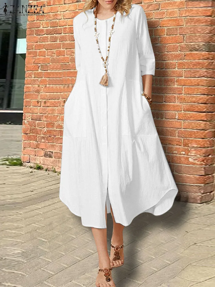 ZANZEA Streetwear Round Neck Shirtdress Solid Women 2023 Summer 3/4 Sleeve Long Robes Pockets Casual Loose Buttons Up Midi Dress
ZANZEA Streetwear Round Neck Shirtdress Solid Women 2023 Summer 3/4 Sleeve Long Robes Pockets Casual Loose Buttons Up Midi Dress